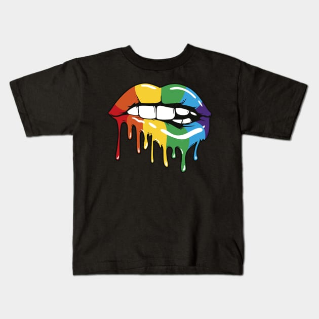 Rainbow Lips Kids T-Shirt by Oolong